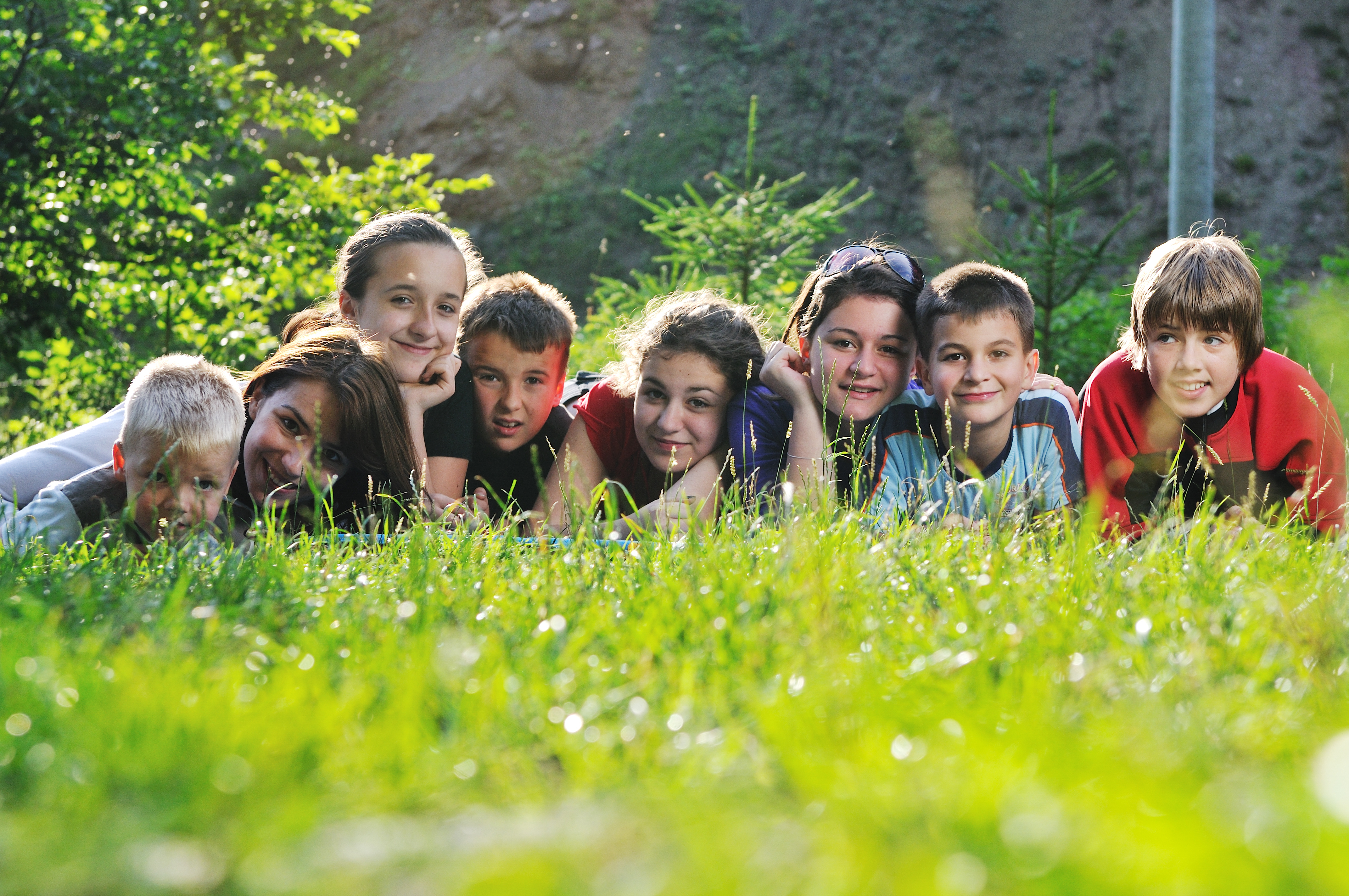 child group outdoor happy children group have fun outdoor in nature at suny day